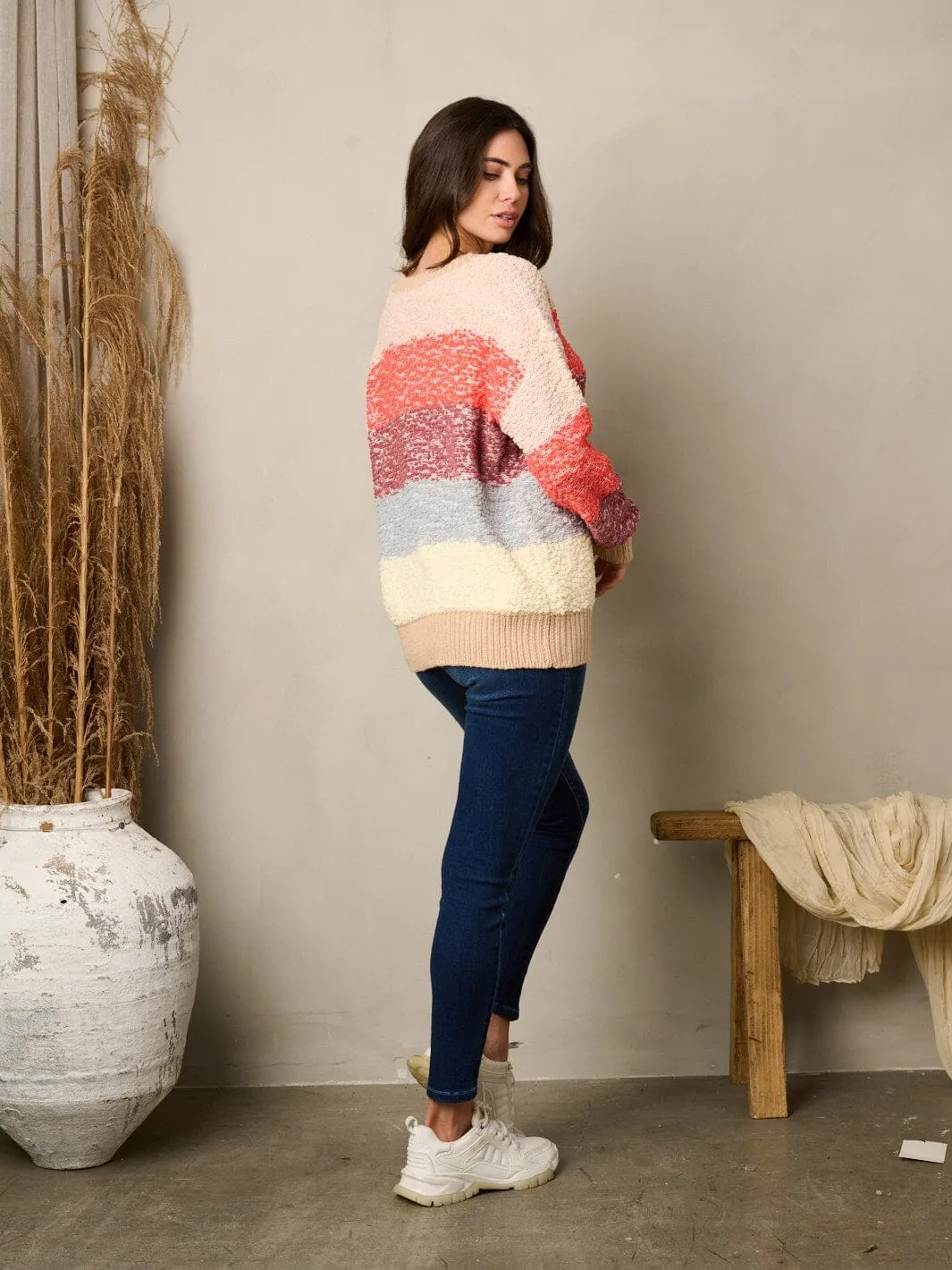 WOMEN'S LONG SLEEVE KNIT COLORBLOCK SWEATER