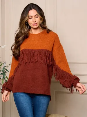 WOMENS LONG SLEEVE PULLOVER COLORBLOCK SWEATER