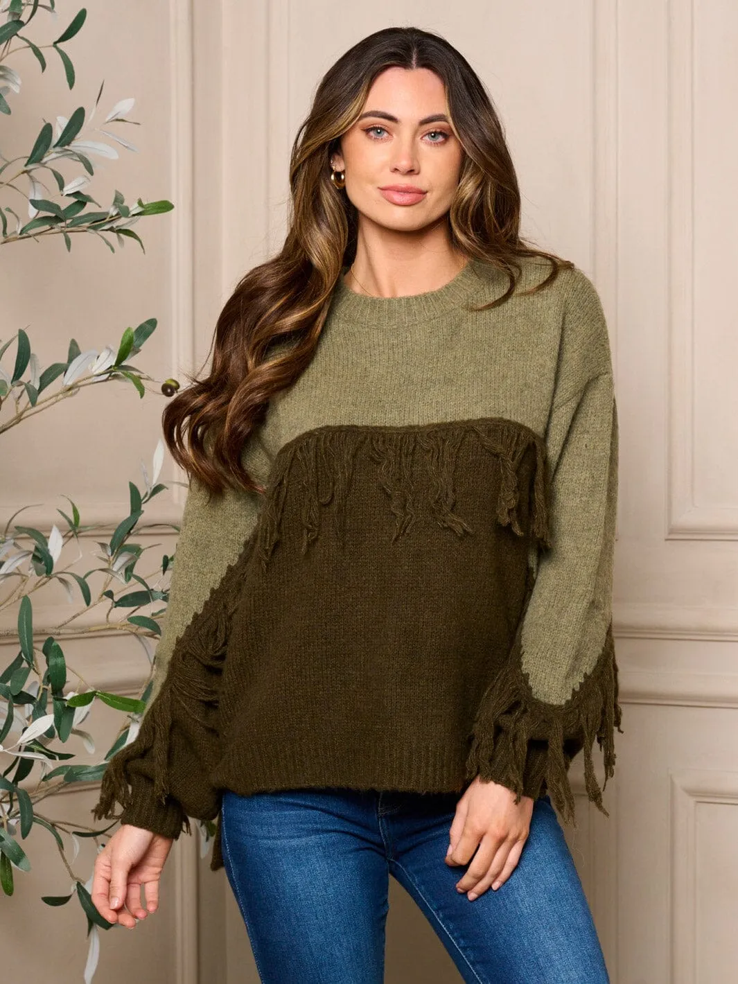 WOMENS LONG SLEEVE PULLOVER COLORBLOCK SWEATER