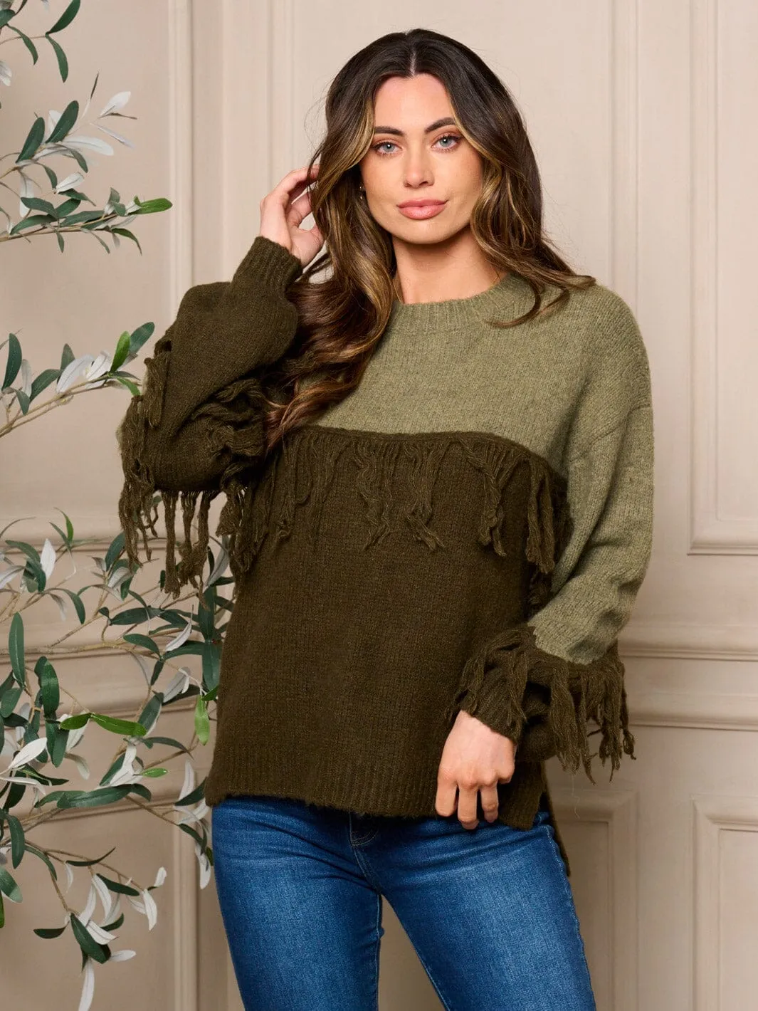 WOMENS LONG SLEEVE PULLOVER COLORBLOCK SWEATER