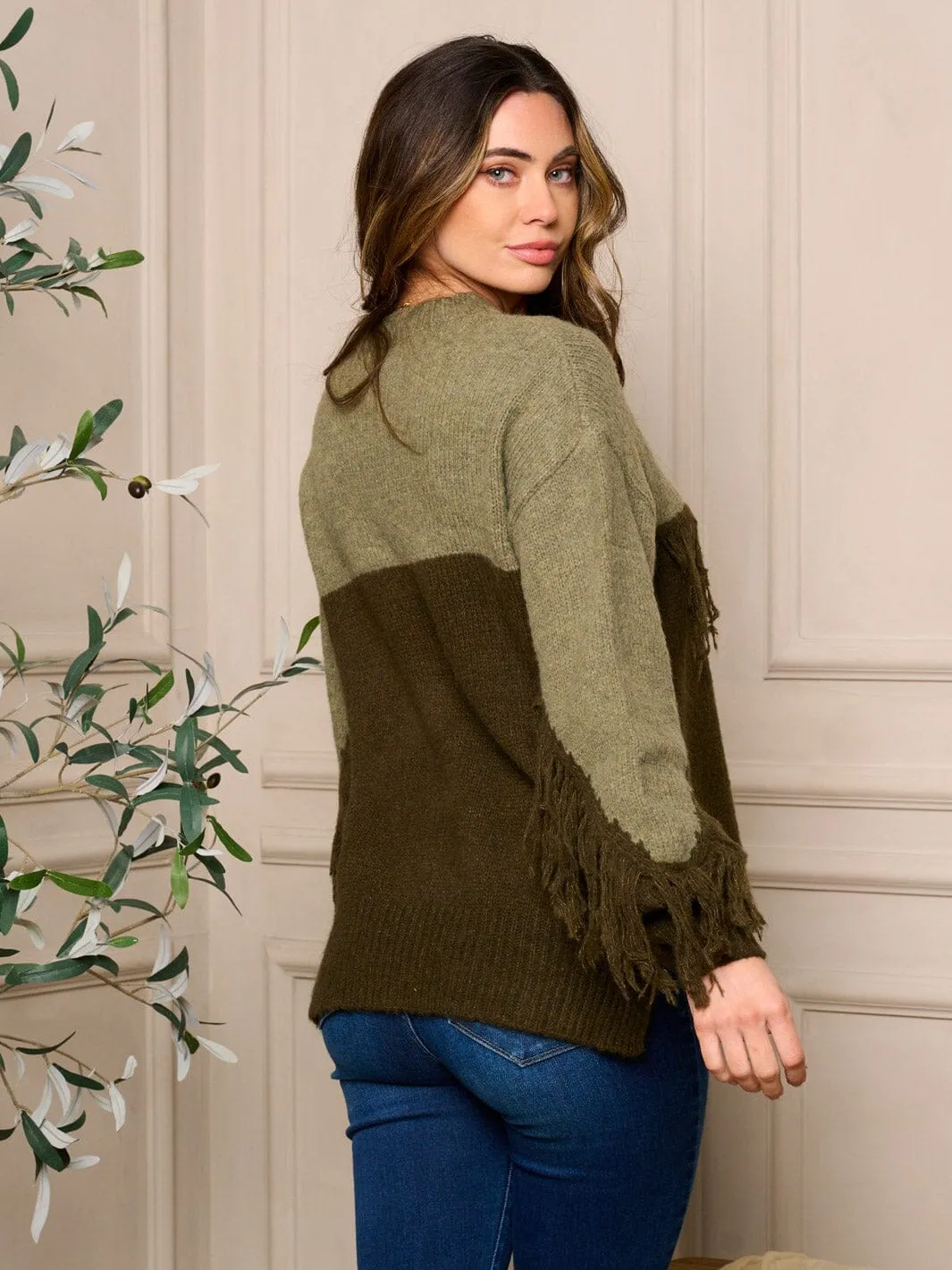 WOMENS LONG SLEEVE PULLOVER COLORBLOCK SWEATER