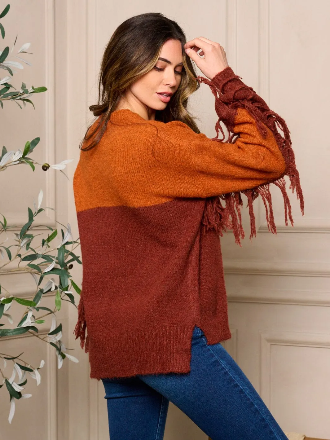 WOMENS LONG SLEEVE PULLOVER COLORBLOCK SWEATER