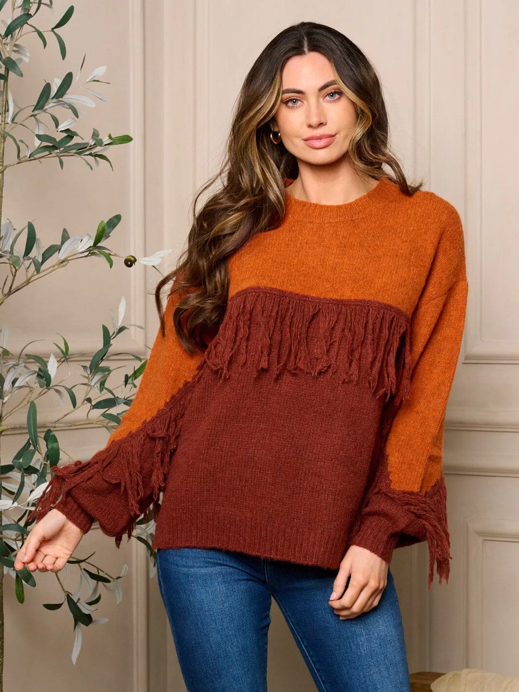 WOMENS LONG SLEEVE PULLOVER COLORBLOCK SWEATER