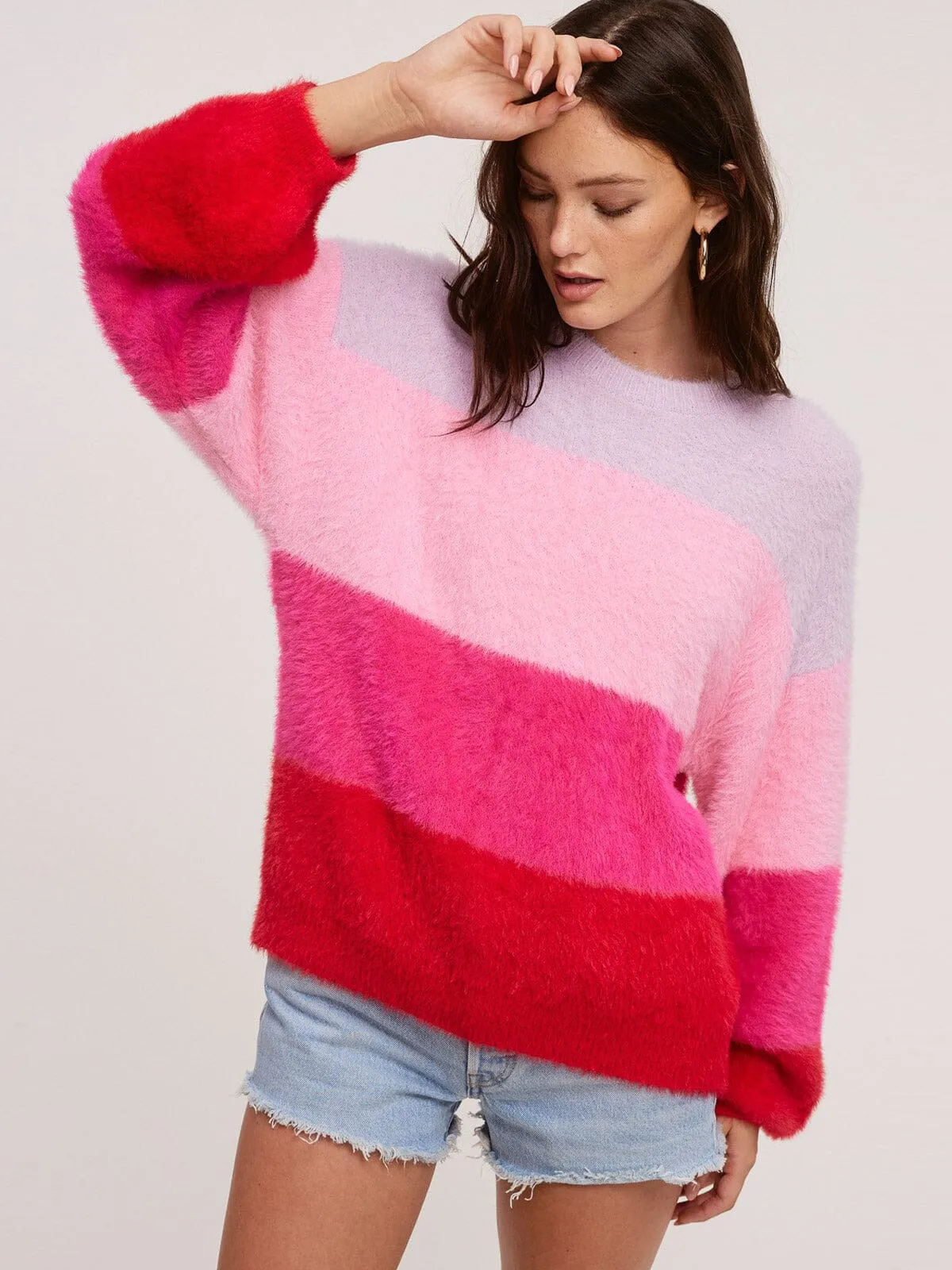 WOMENS LONG SLEEVE PULLOVER COLORBLOCK SWEATER