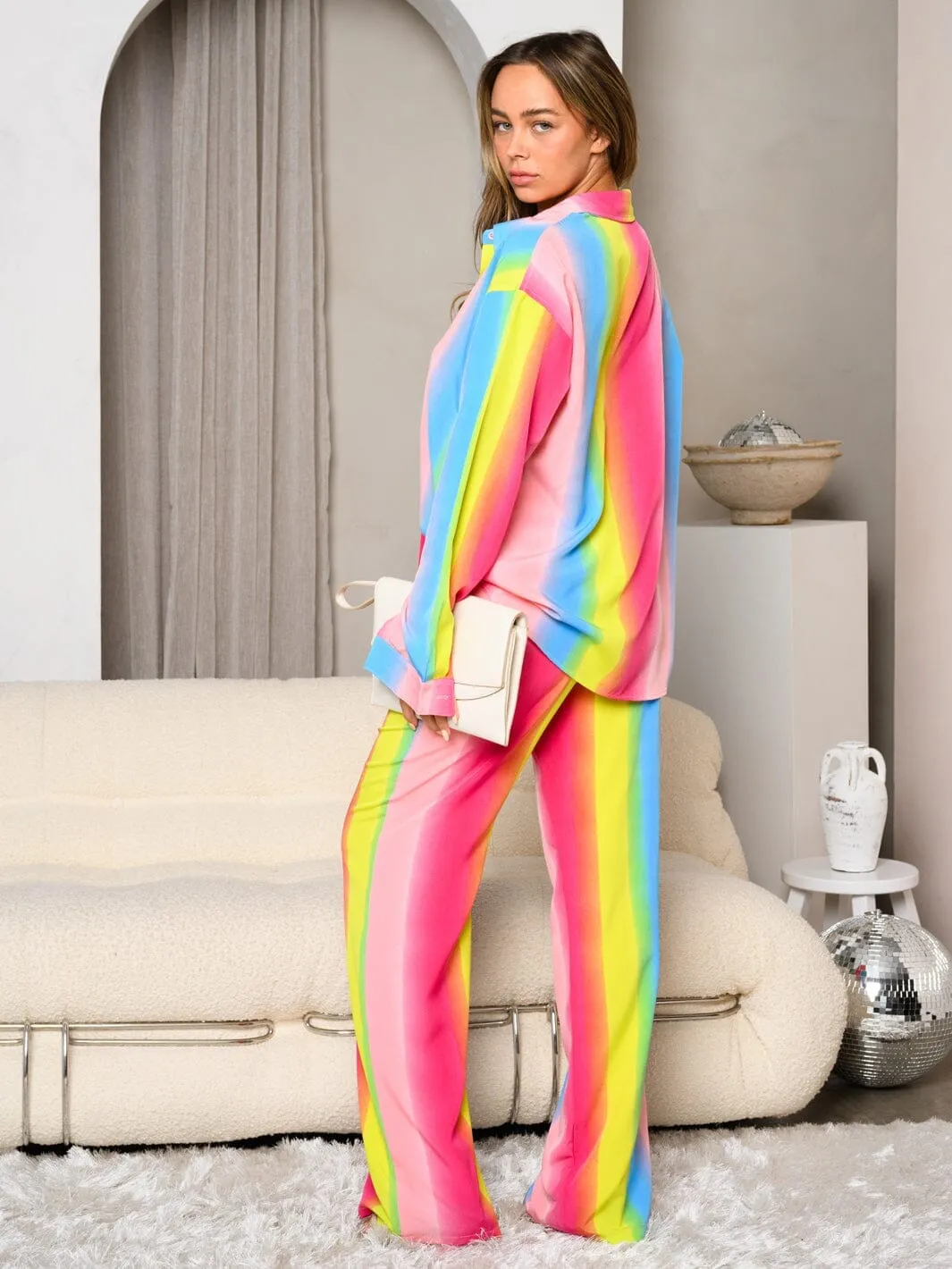 WOMEN'S LONG SLEEVE RAINBOW PRINT TOP