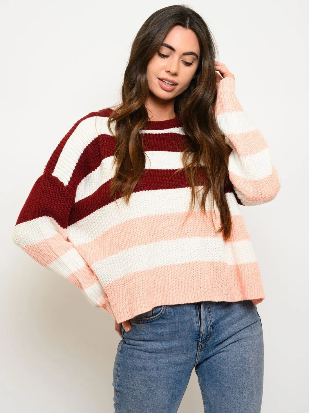 WOMEN'S LONG SLEEVE STRIPPED SWEATER