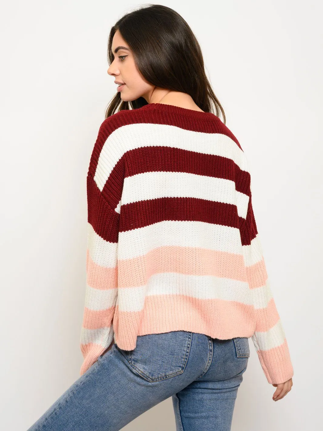 WOMEN'S LONG SLEEVE STRIPPED SWEATER