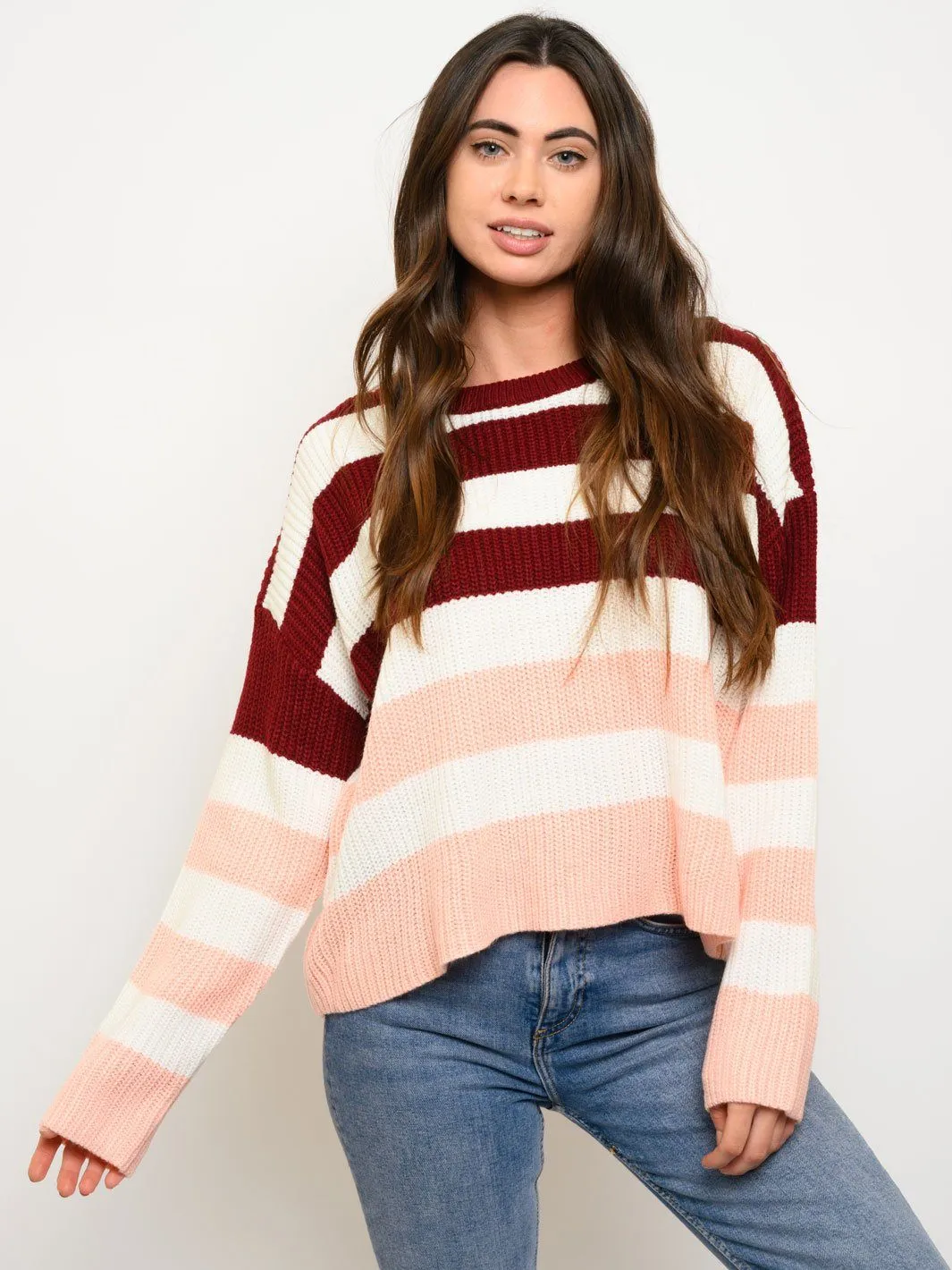WOMEN'S LONG SLEEVE STRIPPED SWEATER
