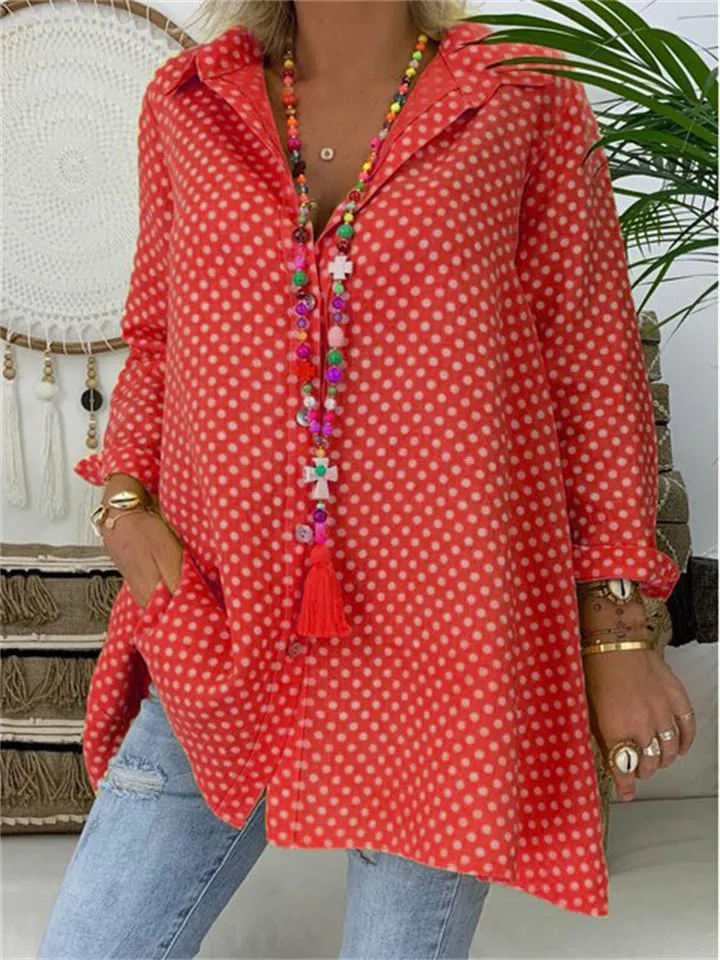 Women's Retro Polka Dot Button Up Blouses