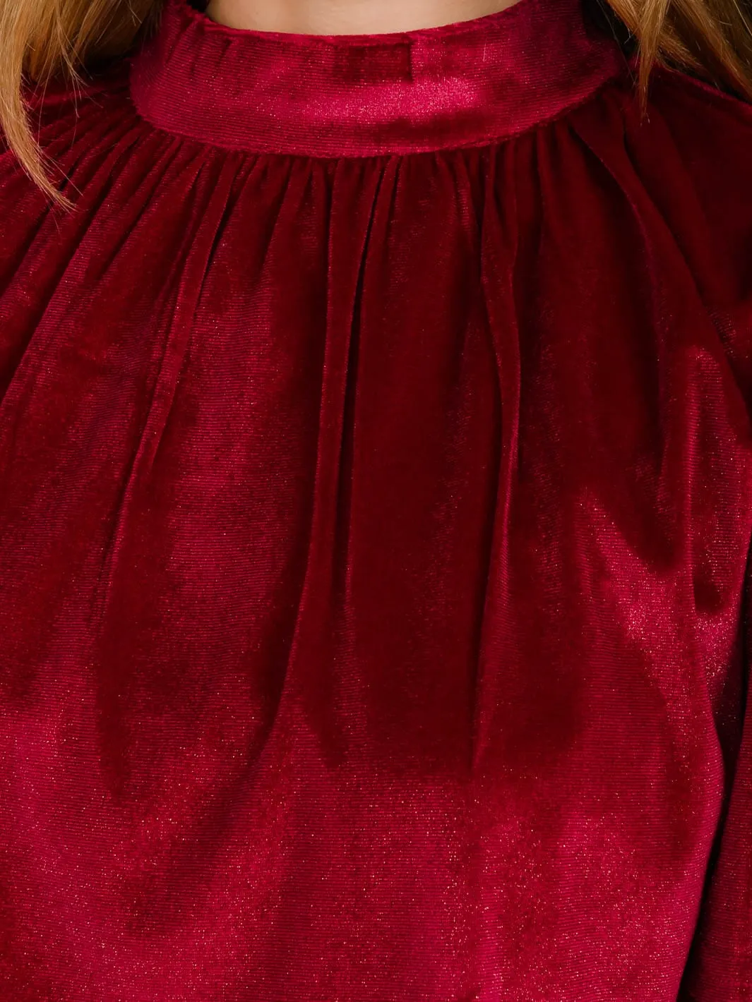 WOMEN'S SHORT SLEEVE MOCK NECK VELVET BLOUSE