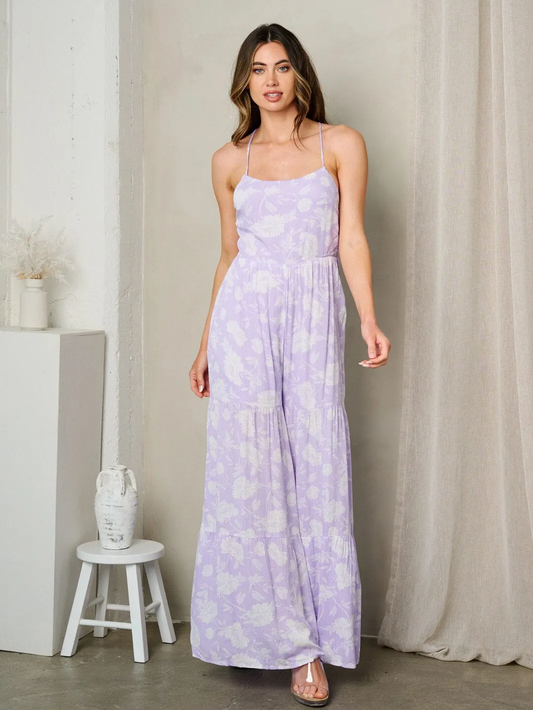 WOMEN'S SLEEVELESS BELL LEG FLORAL JUMPSUIT