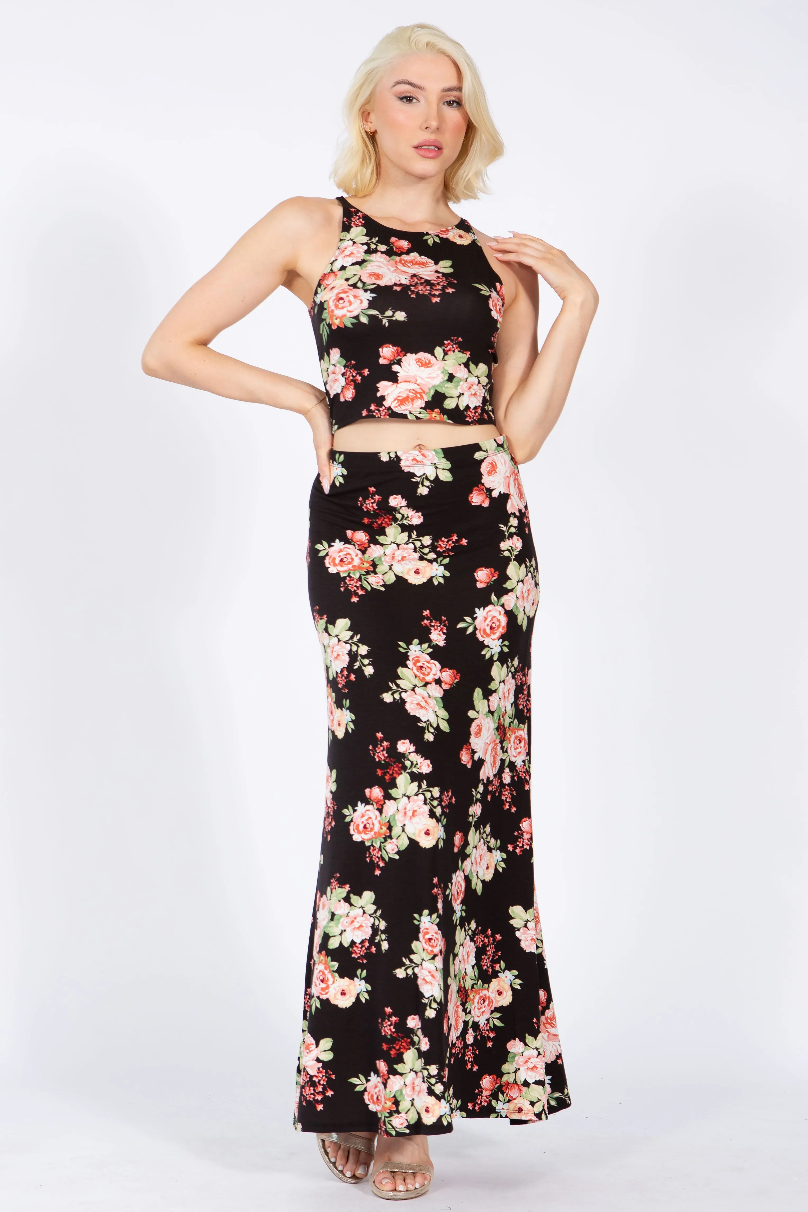 Women's Two-piece Camellia Floral Skirt Set