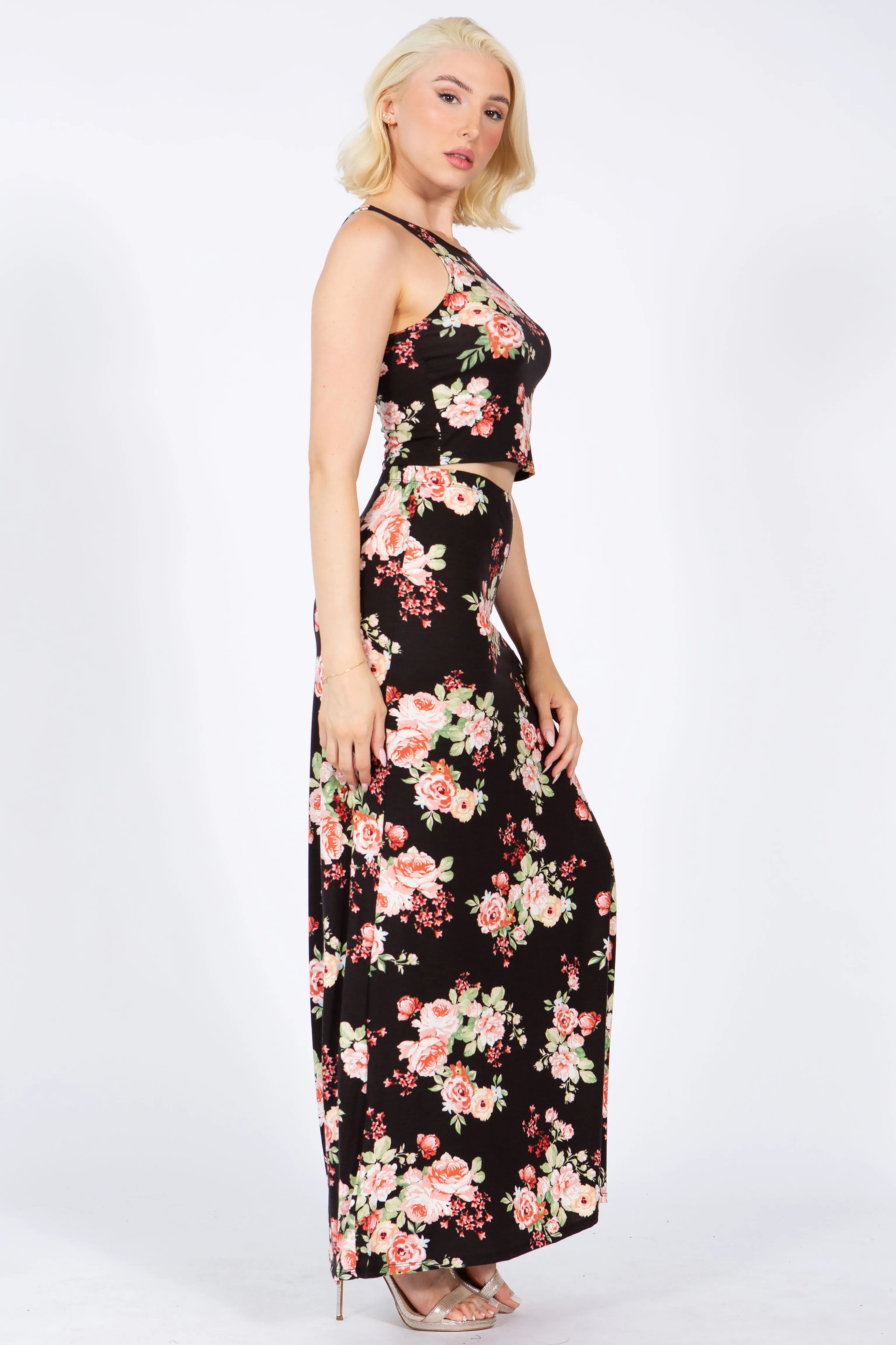 Women's Two-piece Camellia Floral Skirt Set