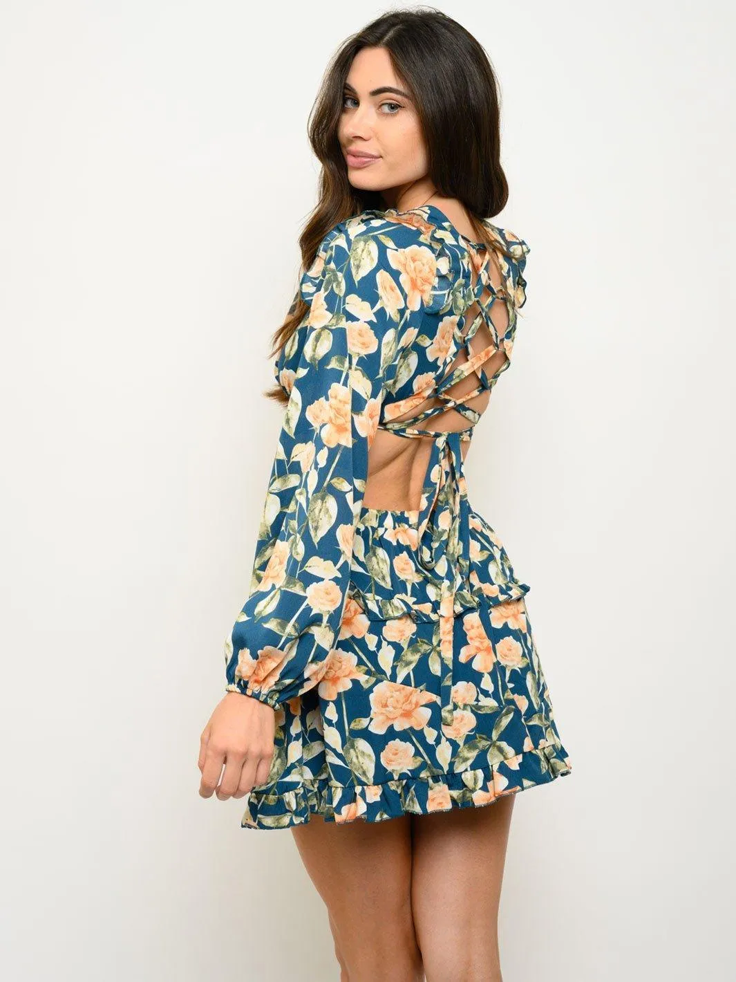 WOMEN'S VINTAGE ROSE LACE UP ROMPER