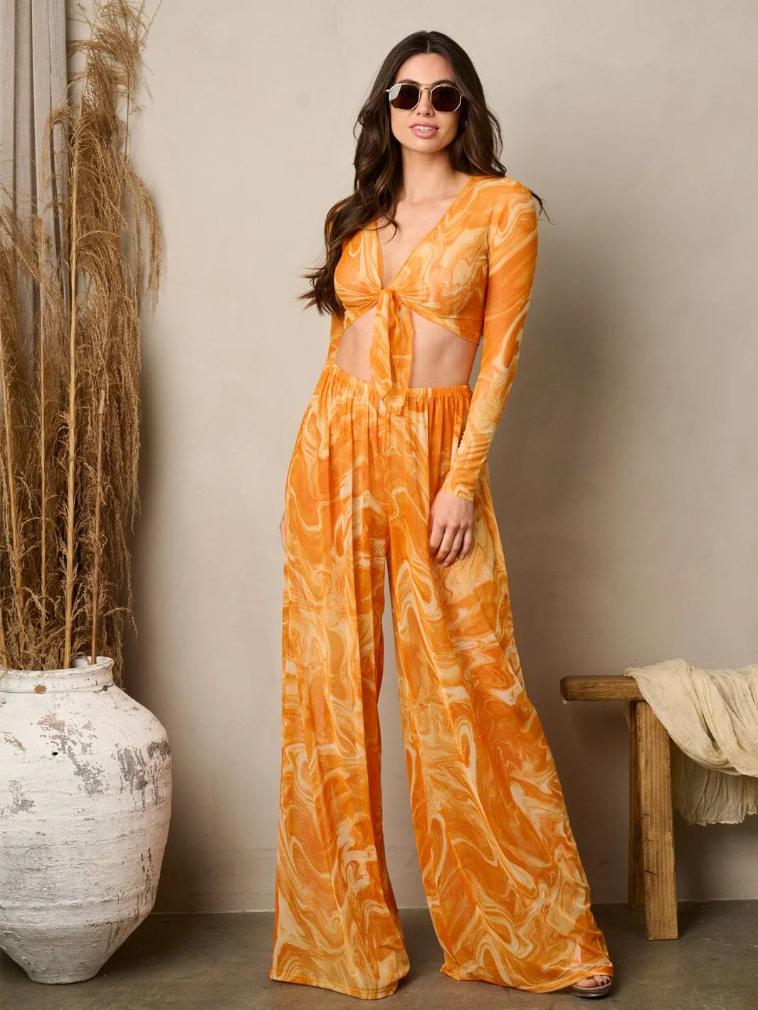 WOMEN'S WIDE LEG PRINTED SWIM COVER UP PANTS