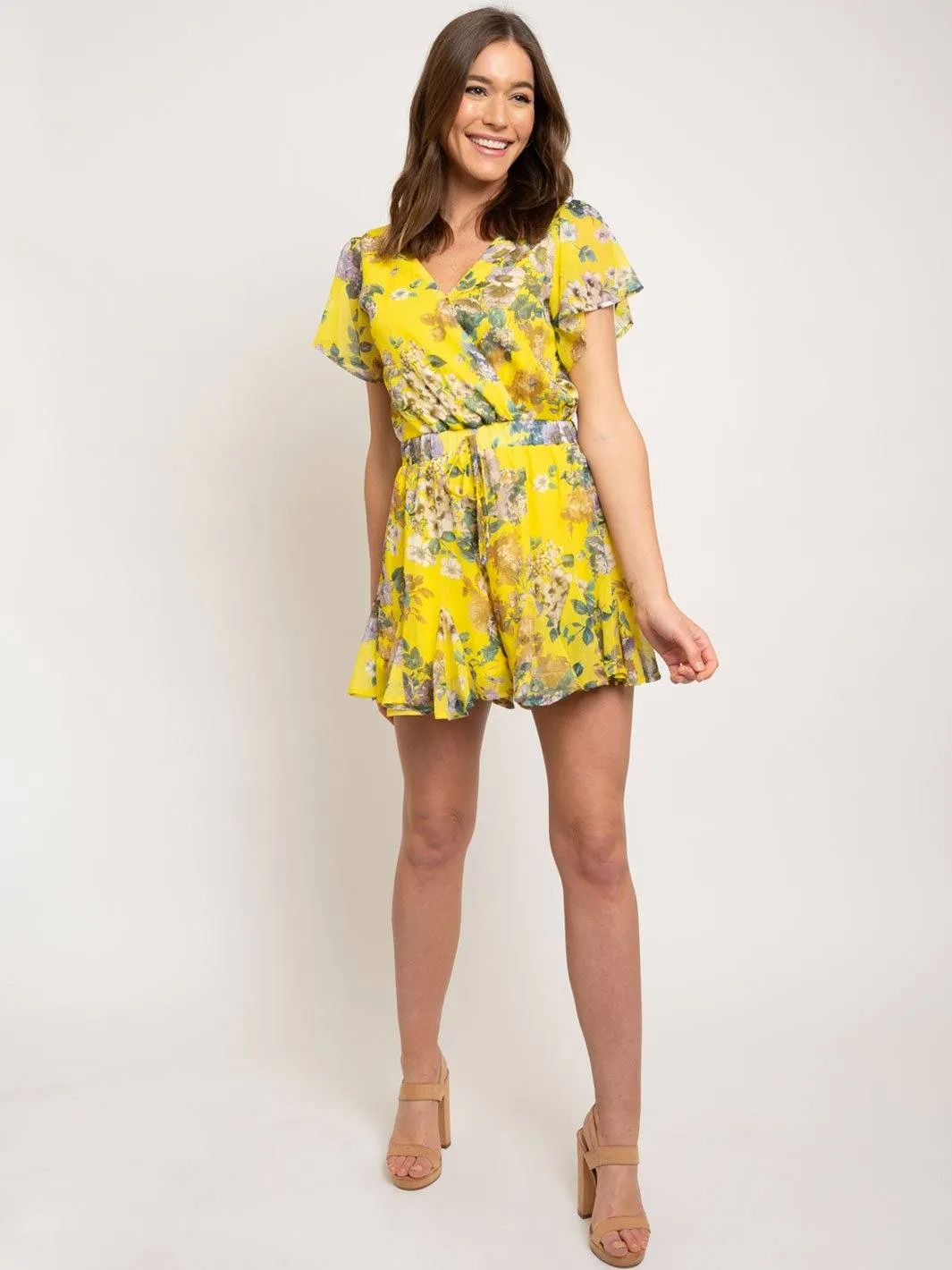 WOMEN'S YELLOW FLORAL ROMPER