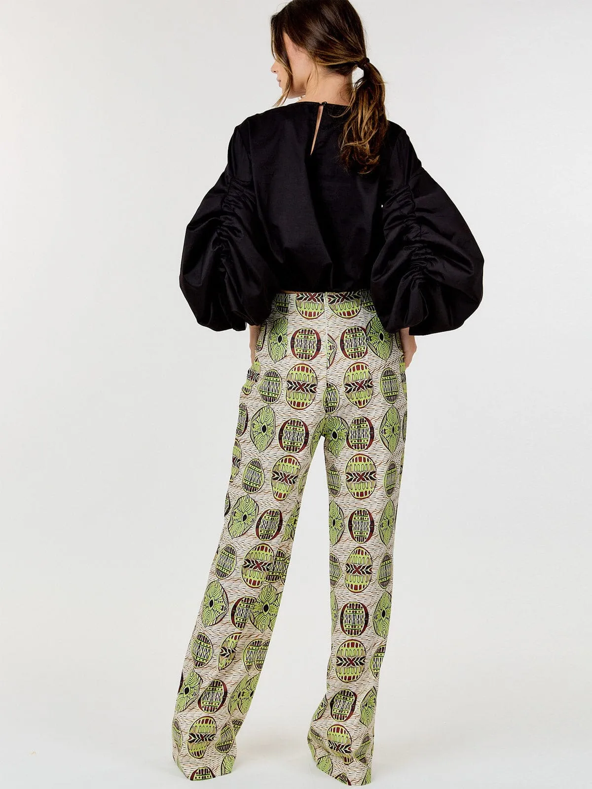 WOMEN'S ZIP UP MULTI PRINT WIDE LEG PANTS