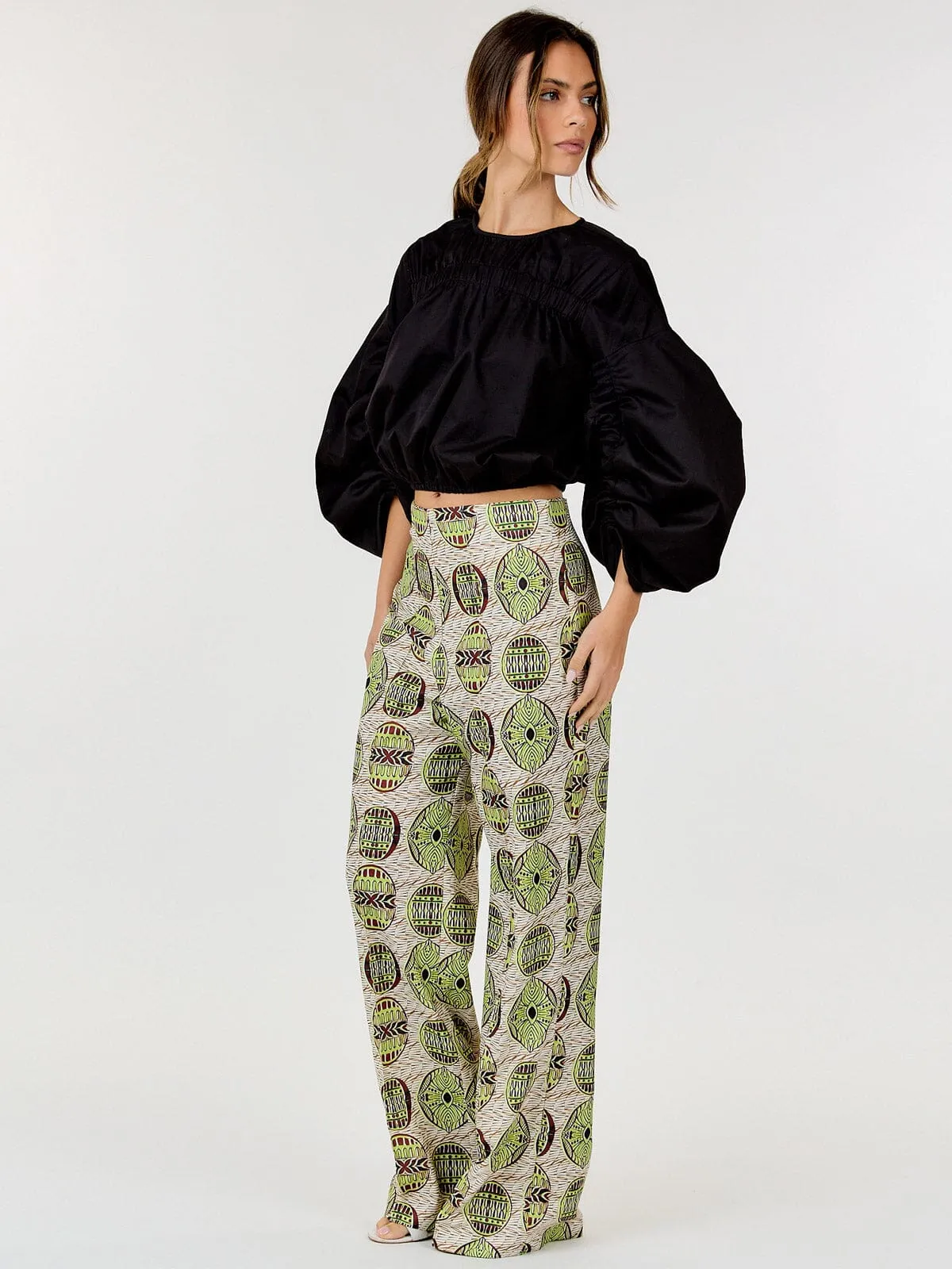 WOMEN'S ZIP UP MULTI PRINT WIDE LEG PANTS