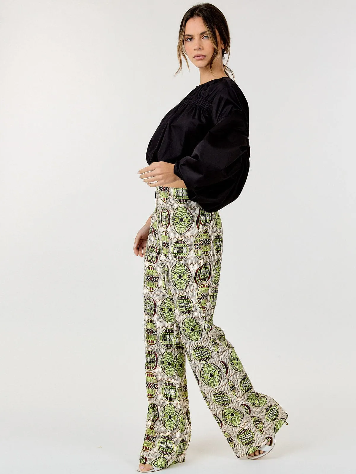 WOMEN'S ZIP UP MULTI PRINT WIDE LEG PANTS
