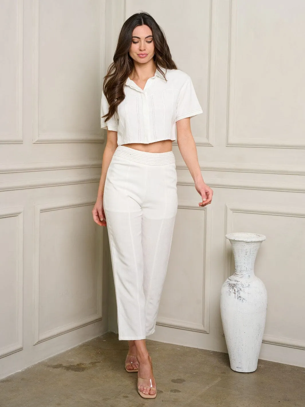WOMEN'S ZIP UP WIDE LEG PANTS