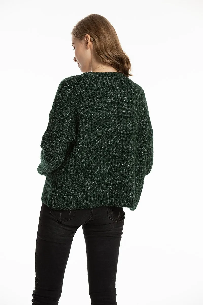 Woolen Bloom Women Loose Knit Sweater Oversized Knitted Pullovers for Women Melange Sweaters Thick Warm
