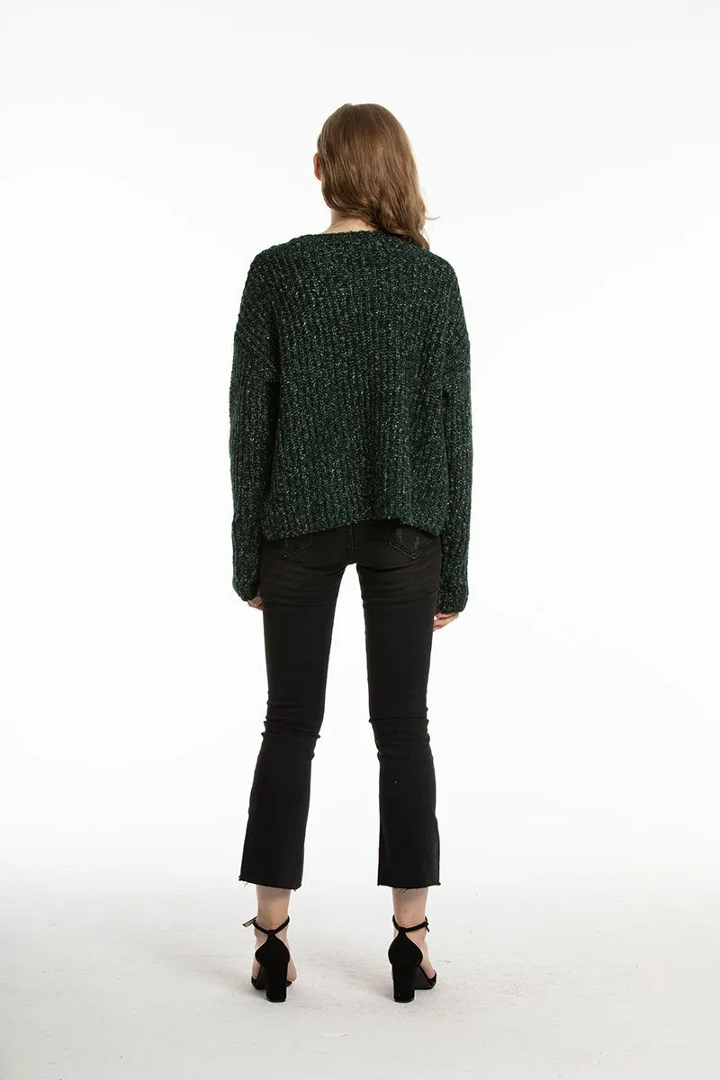 Woolen Bloom Women Loose Knit Sweater Oversized Knitted Pullovers for Women Melange Sweaters Thick Warm