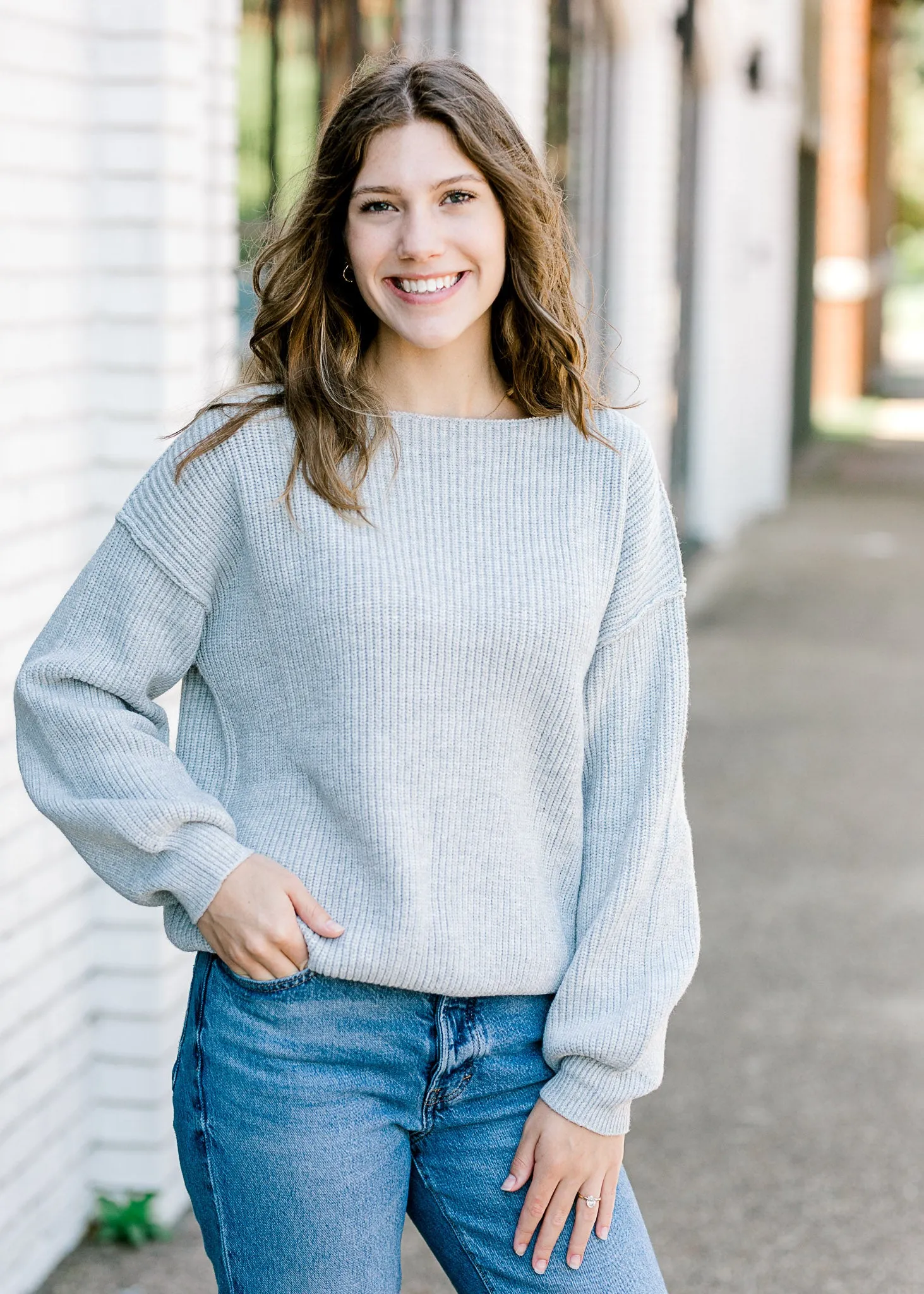 X Gray Round Neck Sweater