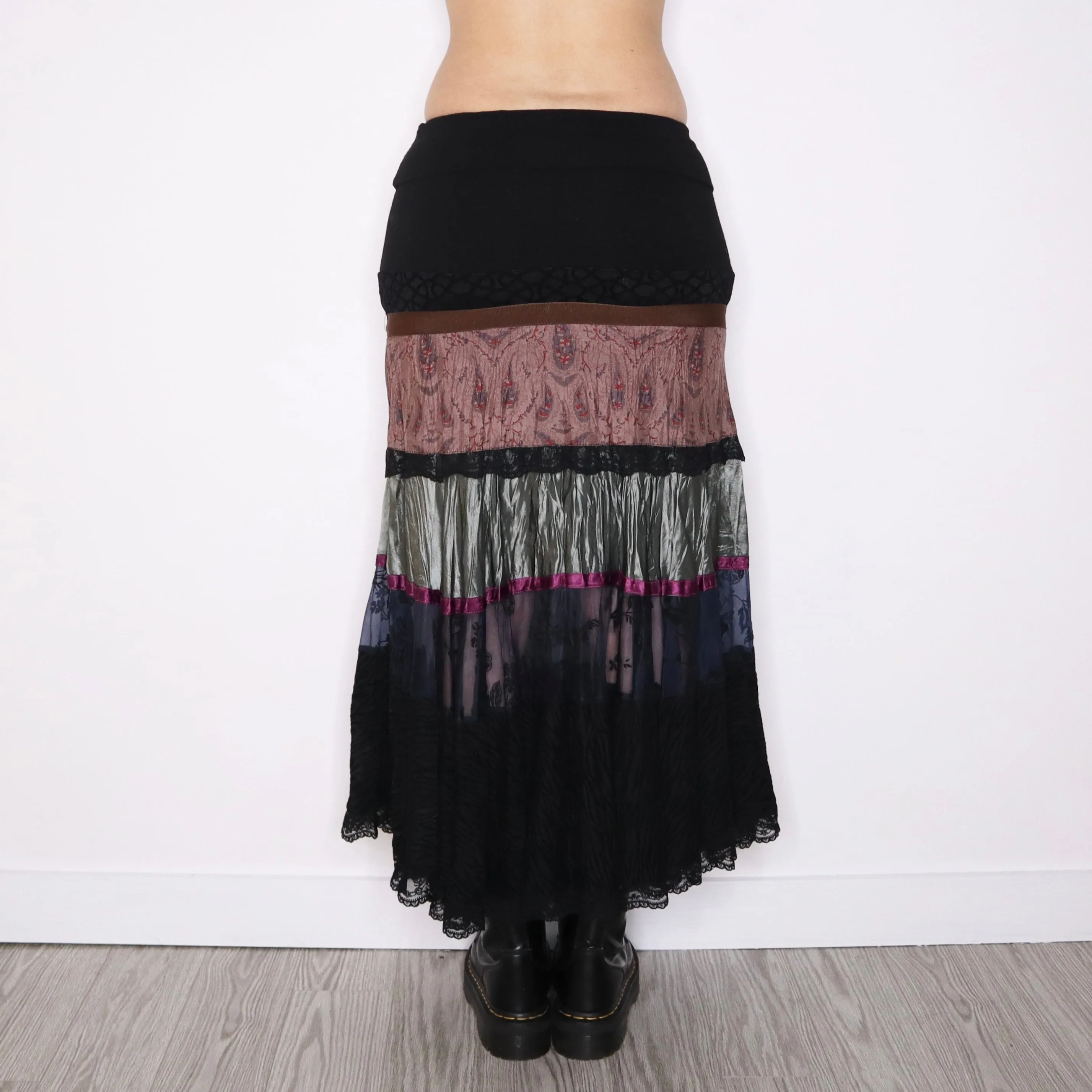 Y2K Italian Dark Boho Tiered Maxi Skirt (S)