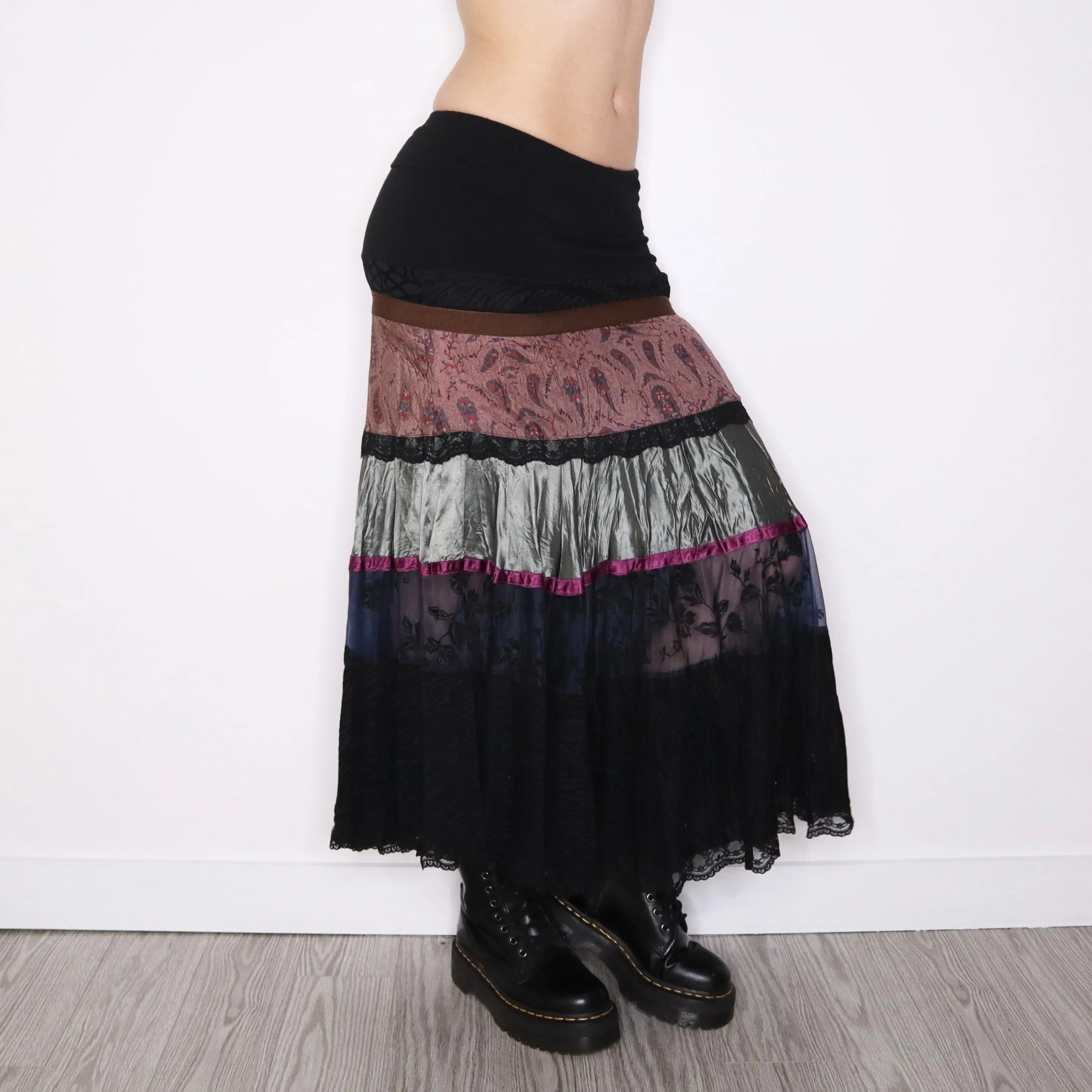 Y2K Italian Dark Boho Tiered Maxi Skirt (S)