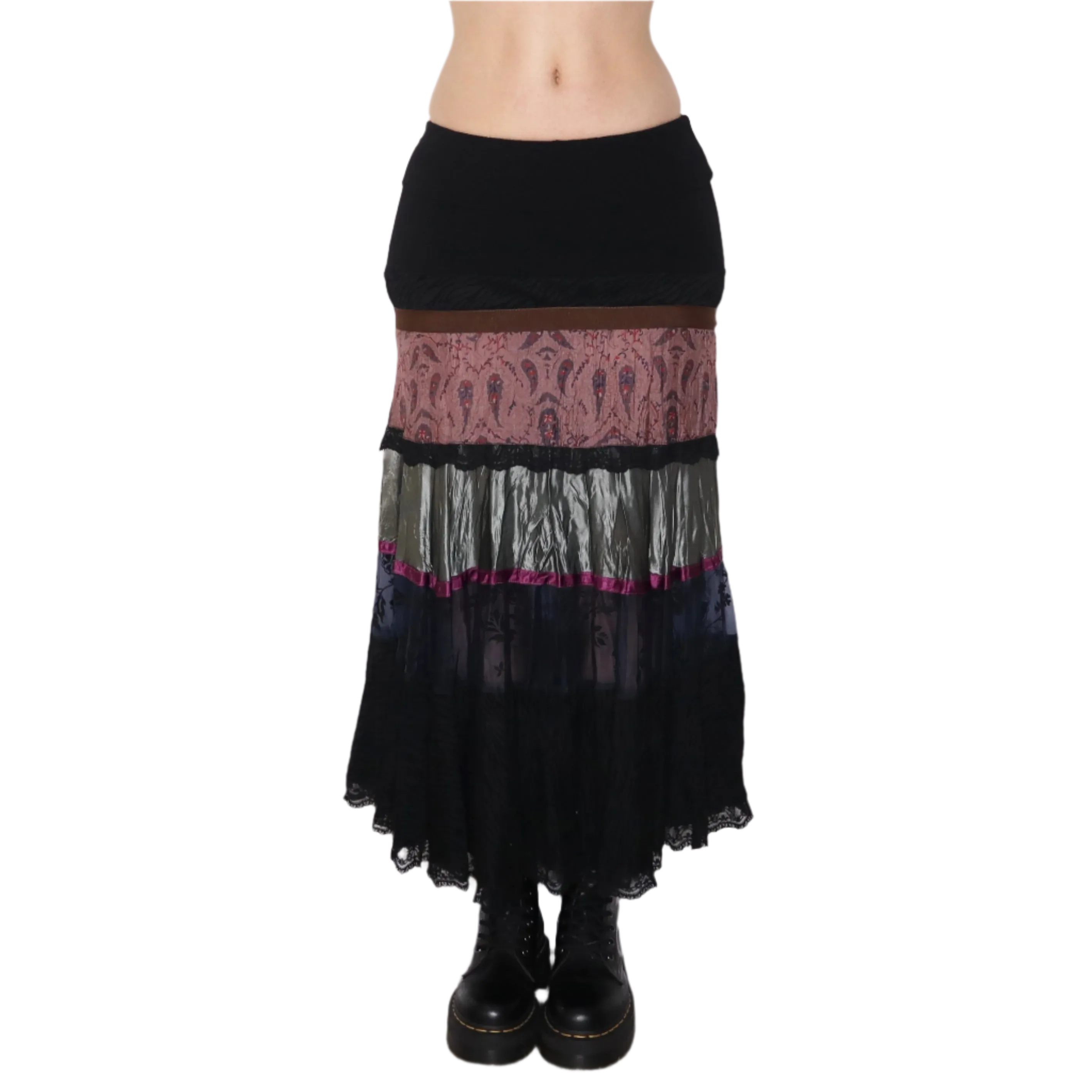 Y2K Italian Dark Boho Tiered Maxi Skirt (S)