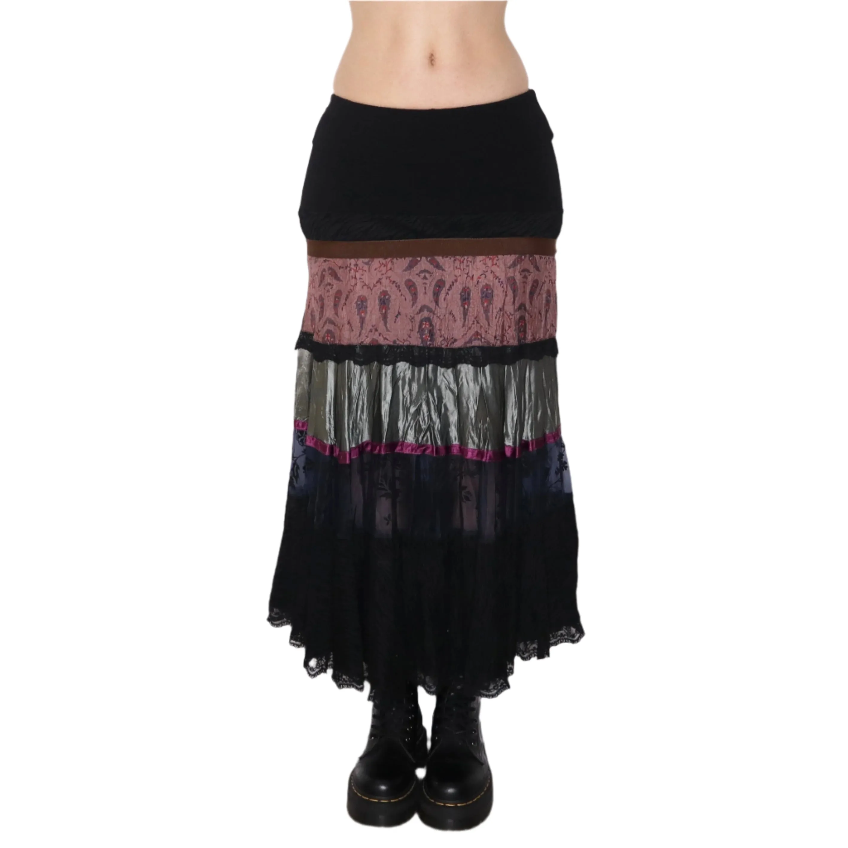 Y2K Italian Dark Boho Tiered Maxi Skirt (S)