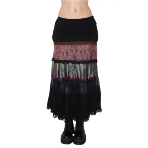 Y2K Italian Dark Boho Tiered Maxi Skirt (S)