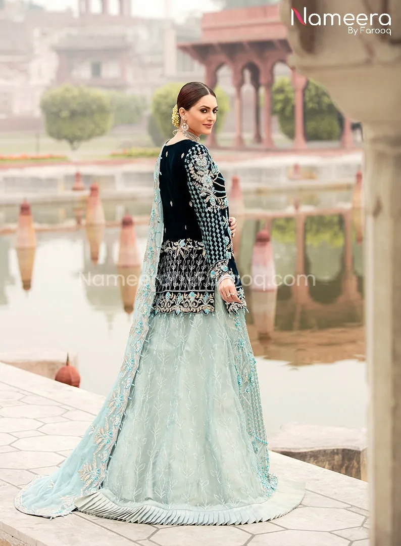Zara Shahjahan Pakistani Maxi Dress in Aqua Color #PF91